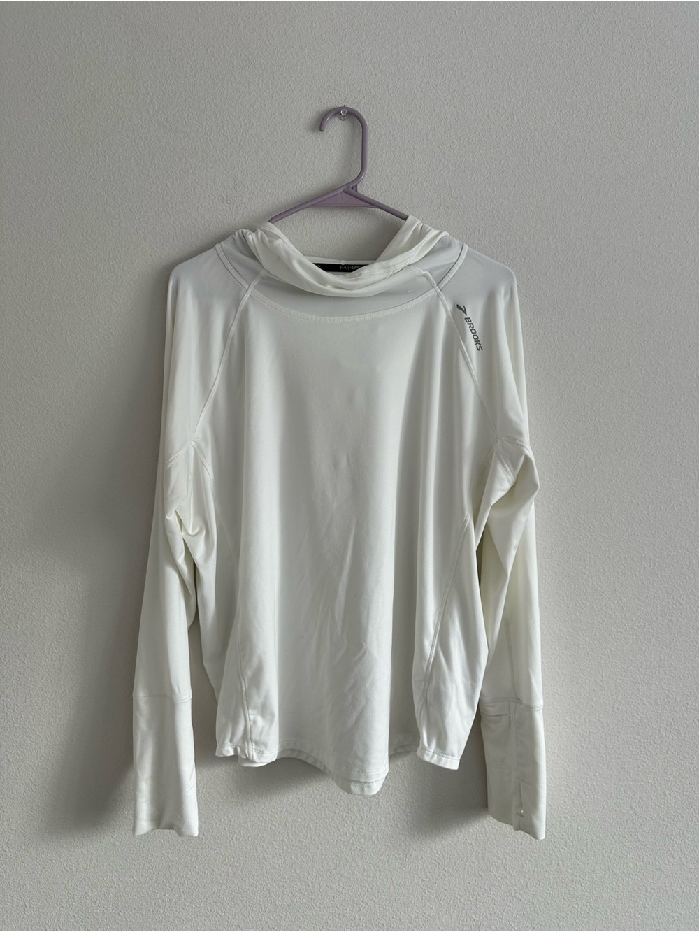 Brooks Running Run Happy White Lightweight Hooded Long-Sleeve Pullover Size M